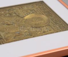 Úti ikon - Szent Miklós. Orosz, cca 19. sz. második fele, bronz, modern üvegezett keretben, 10x8 cm