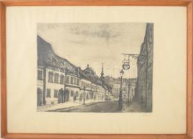 Élesdy István (1912-1987): Fortuna utca (Budai vár). Rézkarc, papír, jelzett, üvegezett fakeretben. ...