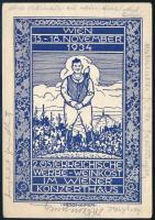 Ausztria 1934 Bécsi borbemutató / kóstoló dekoratív szignós reklámlapja alkalmi bélyegzéssel Londonba