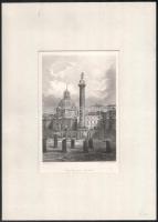 cca 1850-1860 Rouargue, [Adolphe et Émile]: Forum de Trajan / Traianus-oszlop, Róma. Acélmetszet, papír, jelzett a metszeten, paszpartuban, 18,5x12 cm