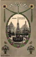 1907 Nürnberg, Schöner Brunnen mit Frauenkirche / well and church. Biedermeierkarte