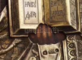 Ikon - Pantokrátor Krisztus. Tojástempera, fa, ezüst (Ag) okláddal. 1898-1914, Moszkva, AC mesterjeg...