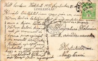 1911 Badacsony, Vígan élj és ne búsulj! Montázs boros hordókkal, szőlőkkel és gőzhajóval. Löwy B. ki...