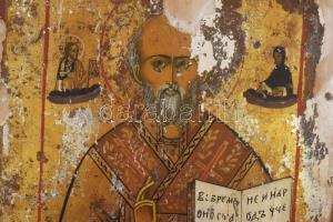 Ikon - Szent Miklós. cca 19. sz. vége, orosz, erősen sérült, 22x18 cm