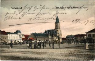 1906 Nagyvárad, Oradea; Szent László tér, piac, templom, üzletek / square, market, church, shops (EK)