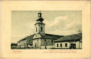 Perjámos, Periam; Kossuth Lajos utca, római katolikus templom, Johann Henz üzlete. W.L. Bp. 6720. / street view, Catholic church, shop (kis szakadás / small tear)