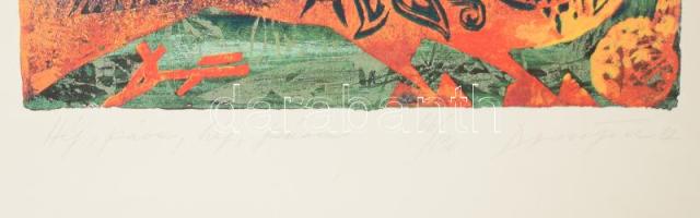 Domján József (1939-2021) Franciaországban élő festő: Hej páva, hej páva. Litho, karton, jelzett, so...