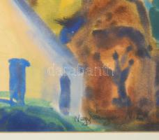 Nagybányai Nagy Zoltán (1904-1981): Helyek között. Pasztell, papír, jelzett. Üvegezett keretben 35x4...