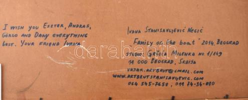 Ivana Stanisavljevic Negic (1977-): Family on the boat. Olaj, applikácóa, farost. Jelzett, hátoldalt...