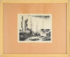 Szőnyi István (1894-1960): Táj, rézkarc, papír, jelzett a dúcon, üvegezett fakeretben, 17x21 cm