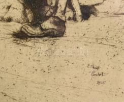 E. Philip Pimlott (1871 - 1960): Disznóárus. Rézkarc, papír. j.n. 34x24 cm Üvegezett keretben