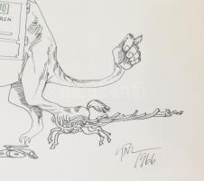 KNL jelzéssel: Absztrakt kép. Tus, papír, Üvegezett keretben 24x20 cm