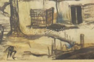 Azonosítatlan jelzéssel: Házak a hegyoldalban. Vegyes technika, papír. Jelzett, üvegezett keretben 1...