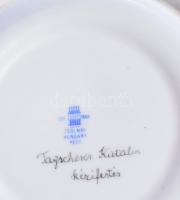 Zsolnay stafírozott virágmintás teás készlet, jelzett, kézzel festett, több darabon a porcelánfestő ...