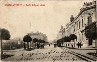 1908 Szombathely, Széll Kálmán utca, villamos, Horváth Boldizsár szobor, gyógyszertár (EB)