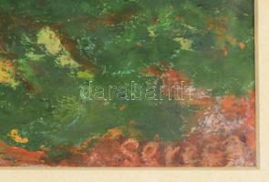 Seres János (1920-2004): Város a hegyoldalban. Olaj, farost, jelzett, üvegezett keretben 34x45 cm