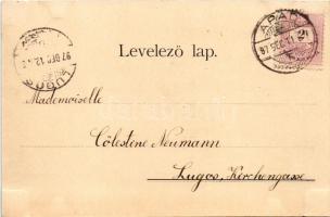 1897 (Vorläufer) Arad, Andrássy tér, Római katolikus templom, Csanádi palota, Városháza, Vértanúk sz...