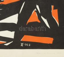 Dániel Kornél Miklós (1923-2002): Harc. Linó. jelzett. Üvegezett keretben 34x48 cm