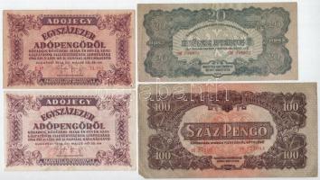 1944-1946. 7db-os vegyes pengő, Vörös Hadsereg pengő, adópengő bankjegy tétel T:F