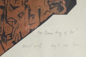 Berecz jelzéssel: Ur Namu, King of Ur. monotípia, papír, jelzett. Üvegezett keretben 48x58 cm