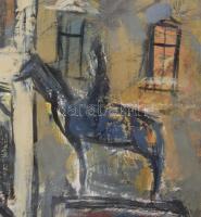 Jelzés nélkül: Városi táj. Olaj, farost, üvegezett keretben 52x72 cm