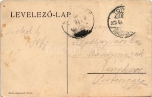 1909 Tordai-hasadék, Cheile Turzii (Turda); hasadék bejárata a menedékházzal, zenekar és kirándulók....