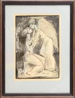 MCP jelzéssel: Angyal. Akvarell, tus, papír. Üvegezett fakeretben. 27x18,5 cm