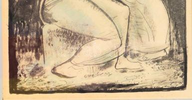 MCP jelzéssel: Angyal. Akvarell, tus, papír. Üvegezett fakeretben. 27x18,5 cm