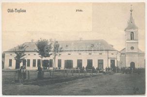 Maroshévíz, Oláh-Toplicza, Oláhtoplica, Toplita, Toplica; Fő tér, templom, Walter Ede üzlete / main square, church, shop (EK)