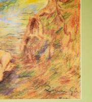 Rónai Géza (1886 - 1944): Napozó akt. Pasztell, papír, jelzett, üvegezett keretben 26x22 cm