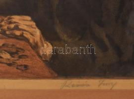 Révész Imre (1859-1945): Osztozkodók. Színezett rézkarc, papír,paszpartuban, jelzett, sérült t keret...