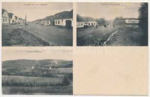 1923 Szalónakújtelek, Neustift bei Schlaining (Máriafalva, Mariasdorf); látkép, vendéglő és iskola, Antimonbánya / Restauration, Schule, Bergwerk / street view, restaurant, school, antimony mine (EK)