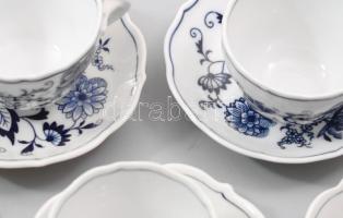Meissen 7 darab hagymamintás csésze alátéttel, jelzett, d: 10,5 cm, 1-1 javítással