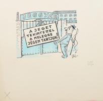 Szegő Gizi (1902-1985): 5 db karikatúra. Vegyes technika, papír, jelzett és mindegyik hátoldalán &qu...