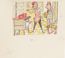 Szegő Gizi (1902-1985): 8 db karikatúra. Vegyes technika, papír, jelzett és mindegyik hátoldalán &qu...