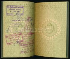 1938 Szombathely, Magyar Királyság által kiállított fényképes útlevél