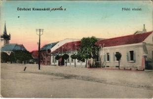 1916 Kraszna, Crasna (Szilágy); Fő tér, posta, Református templom. Boda Béla kiadása / main square, post office, Calvinist church (Rb)