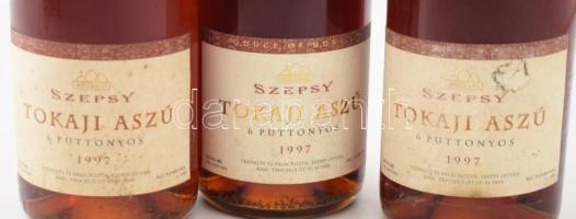 1997 Szepsy 6 puttonyos tokaji aszú, 3 bontatlan palack édes fehér desszertbor, 9%, 0,5l
