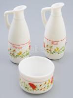 Vintage tejüveg 3 részes szervírozó szett, jelzett, m: 17 cm alatt