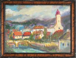 Czóbel jelzéssel: Falu látképe. Olaj. karton, üvegezett keretben 32x42 cm