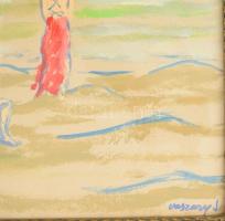 Vaszary jelzéssel: Strandolók. Tempera, papír üvegezett keretben 28x36 cm