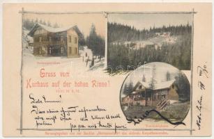 1899 (Vorläufer) Szebenjuharos, Hohe Rinne, Paltinis; Kurhaus, Seitenpavillon, Touristenhaus. Herausgegeben von der Section "Hermannstadt" des siebenb. Karpathenvereins / Oldalsó pavilon, gyógyház, Turistaház / pavilion, spa, tourist house. Art Nouveau (EK)