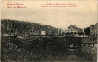 Moresnet, Vue de la Chateau Eulenbourg et de la gare / Schloss Eulenburg, Bahnhof / castle, railway station