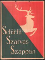 Schicht Szarvas Szappan karton reklámtábla, sarkán törésnyommal, kis sarokhiánnyal, 31×24 cm