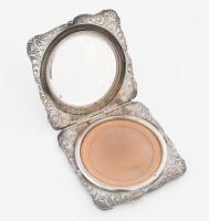 Antik alpakka pudrié, jelzett, 7x7 cm