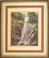 Telepy jelzéssel: Vízesés a Tátrában, Olaj, karton, üvegezett keretben 29x24 cm