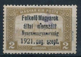 Nyugat-Magyarország I. 1921 Parlament 2K hármaslyukasztással, Bodor vizsgálójellel