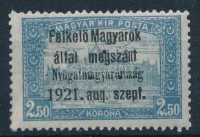 Nyugat-Magyarország I. 1921 Parlament 2,50K hármaslyukasztással, Bodor vizsgálójellel