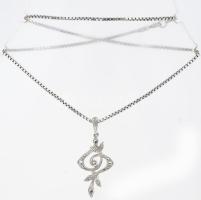 Ezüst (Ag) venezianer nyaklánc markazitos medállal, jelzett, h: 38,5 cm, 3,7×1,8 cm, bruttó: 6,6 g