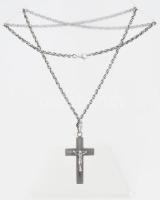 Ezüst (Ag) walles nyaklánc, szegecselt korpusszal, jelzett, h: 62 cm, 5,3×2,5 cm, nettó: 17 g